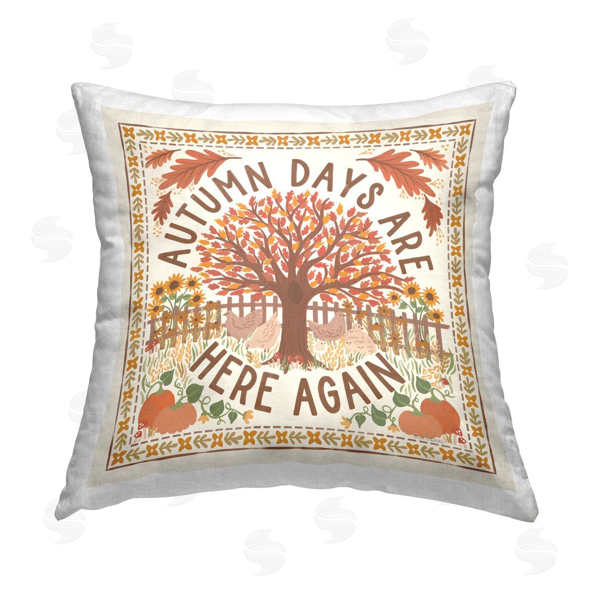 Laura Marshall Autumn Days Here Again Printed Plush Polyester Throw Pillow