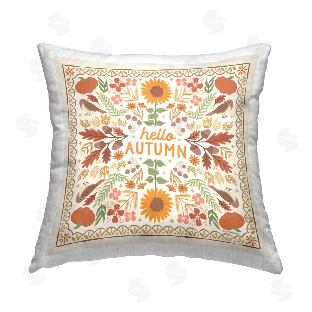 Laura Marshall Hello Autumn Pattern Printed Plush Polyester Throw Pillow