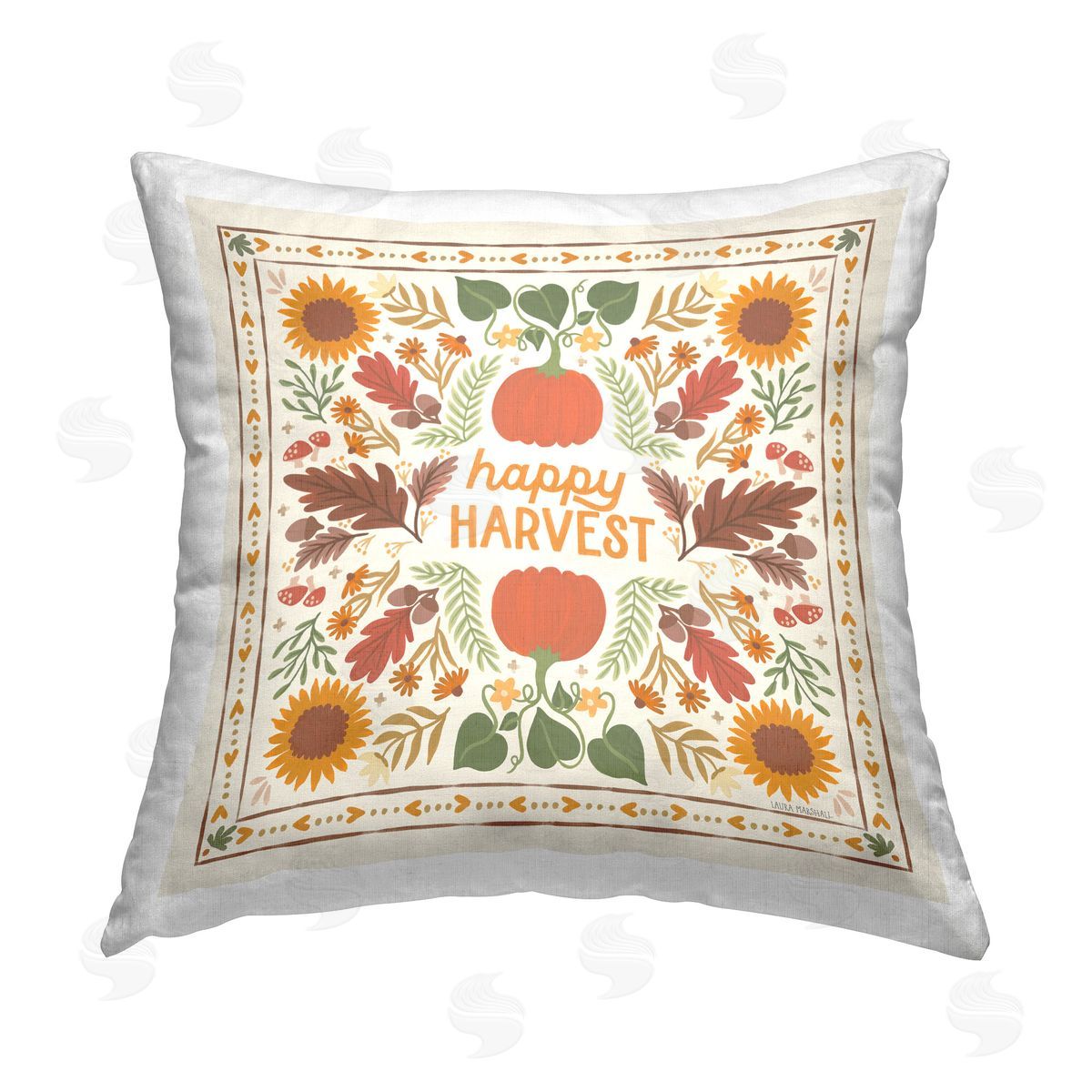 Laura Marshall Happy Harvest Pattern Printed Plush Polyester Throw Pillow
