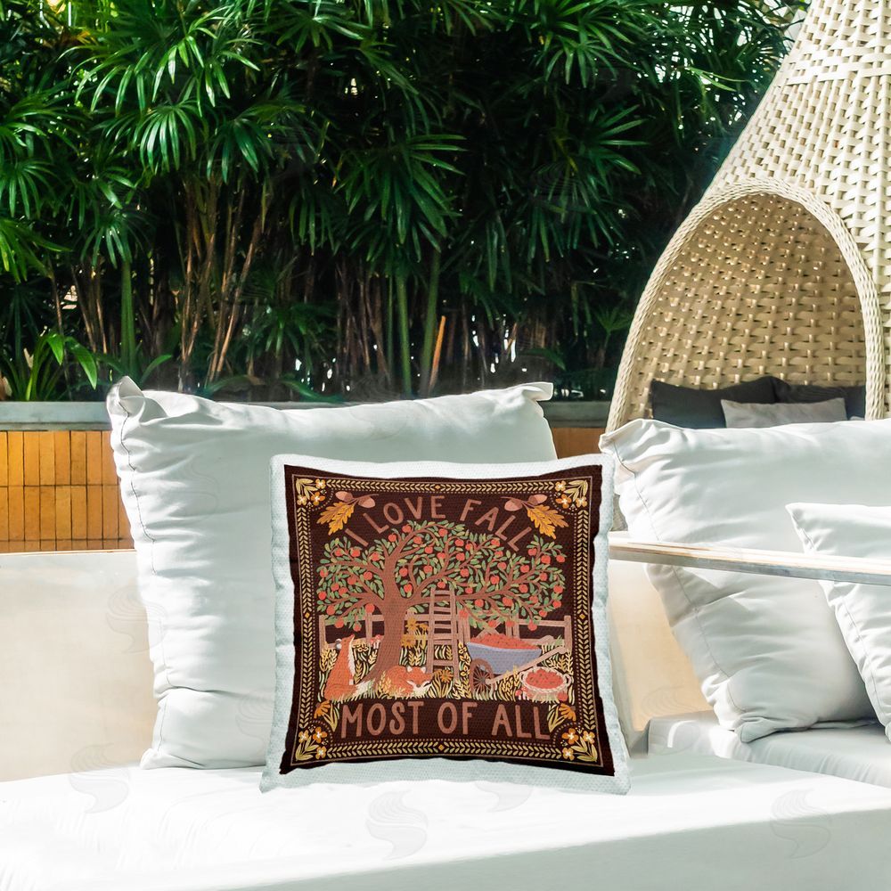 Laura Marshall Love Fall on Brown Outdoor Quick-Dry Polyester Printed Throw Pillow in Back Yard