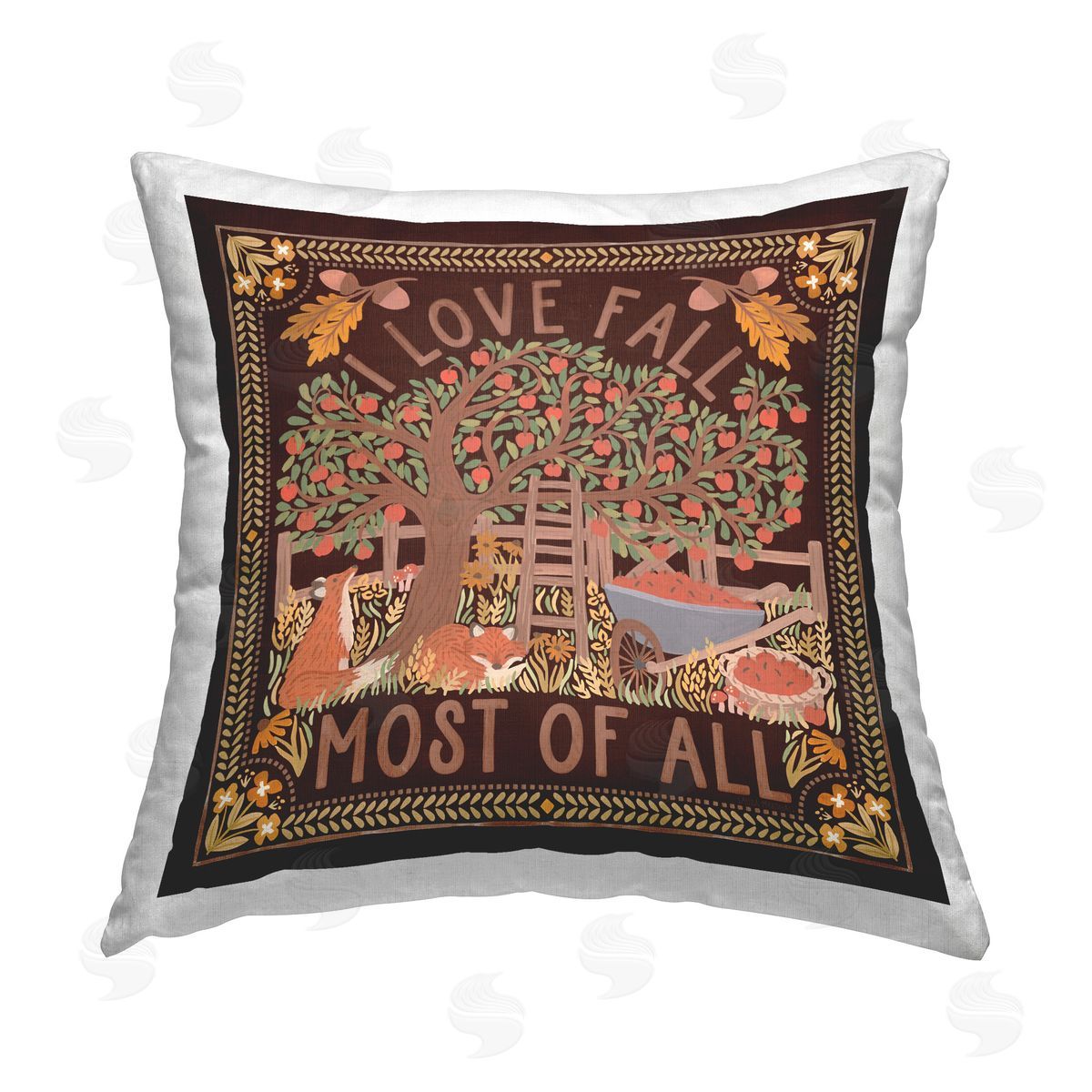 Laura Marshall Love Fall on Brown Printed Plush Polyester Throw Pillow