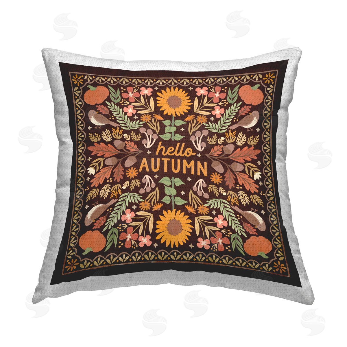 Laura Marshall Hello Autumn on Brown Outdoor Quick-Dry Polyester Printed Throw Pillow