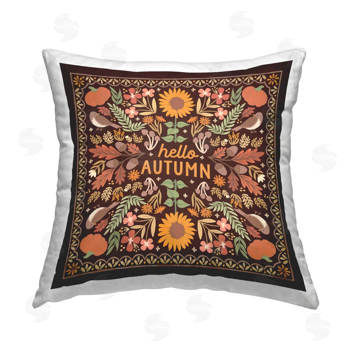 Laura Marshall Hello Autumn on Brown Printed Plush Polyester Throw Pillow