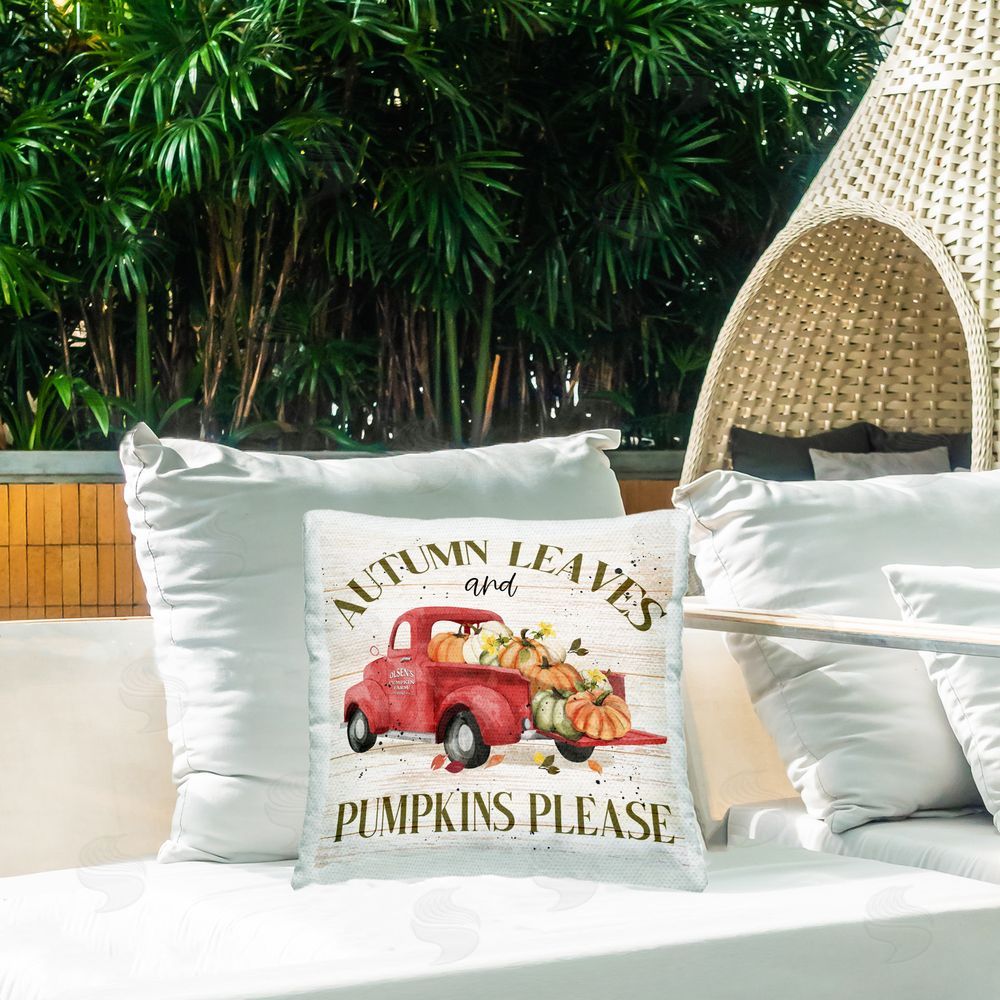 Deane Beesley Autumn Leaves Phrase Outdoor Quick-Dry Polyester Printed Throw Pillow in Back Yard