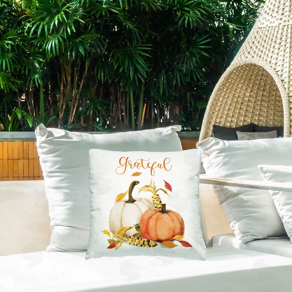 Deane Beesley Grateful Harvest Scene Outdoor Quick-Dry Polyester Printed Throw Pillow in Back Yard