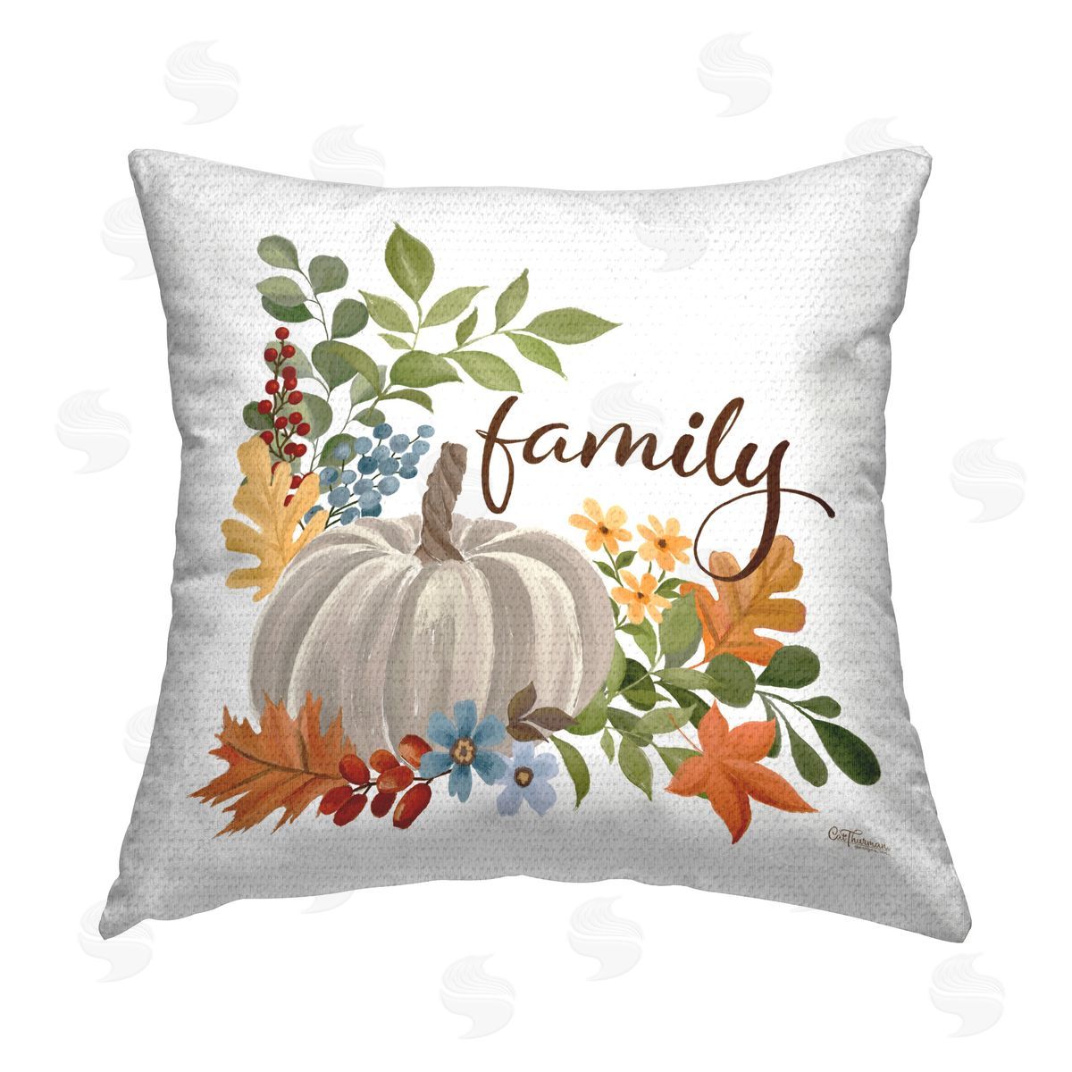 Cat Thurman Designs Autumnal Family Pumpkin Outdoor Quick-Dry Polyester Printed Throw Pillow