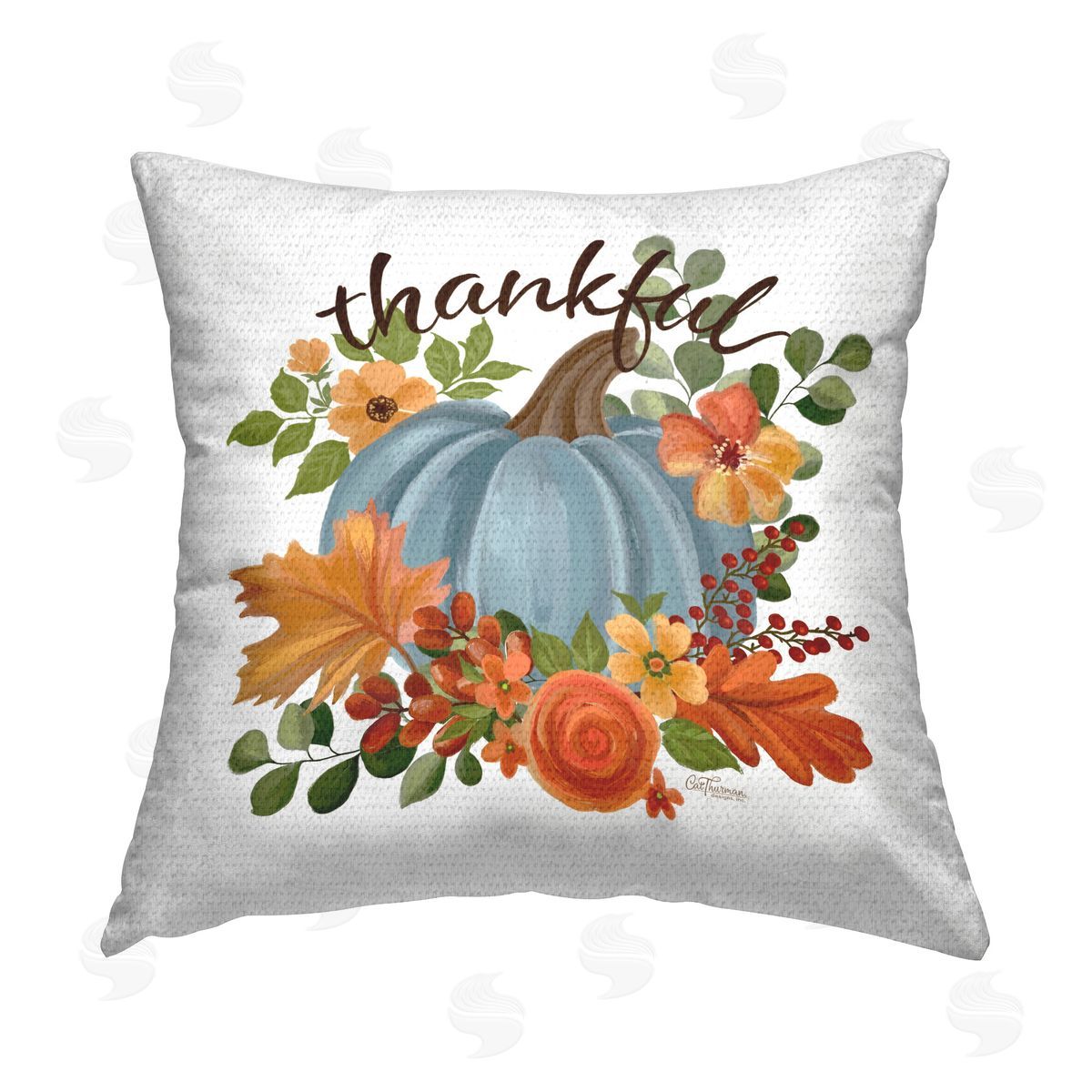 Cat Thurman Designs Autumnal Thankful Pumpkin Outdoor Quick-Dry Polyester Printed Throw Pillow