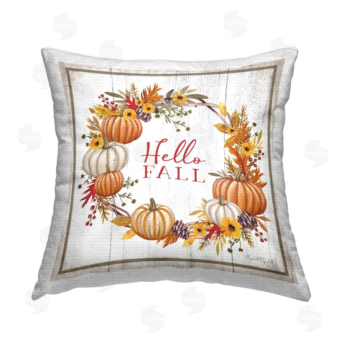 Elizabeth Tyndall Rustic Hello Fall Outdoor Quick-Dry Polyester Printed Throw Pillow
