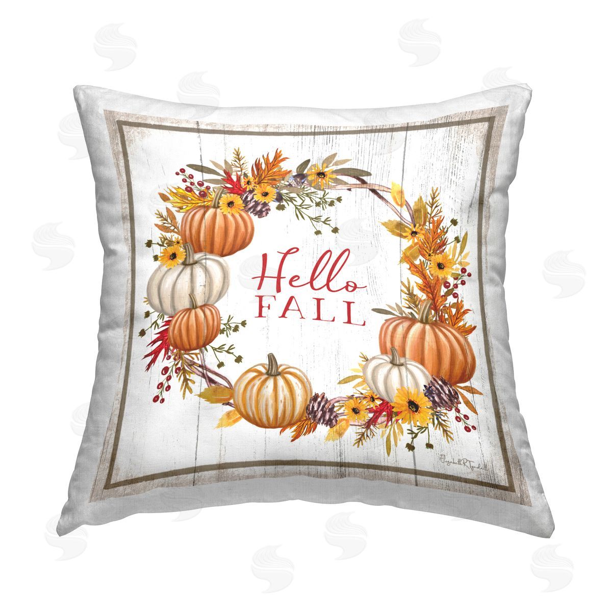Elizabeth Tyndall Rustic Hello Fall Printed Plush Polyester Throw Pillow