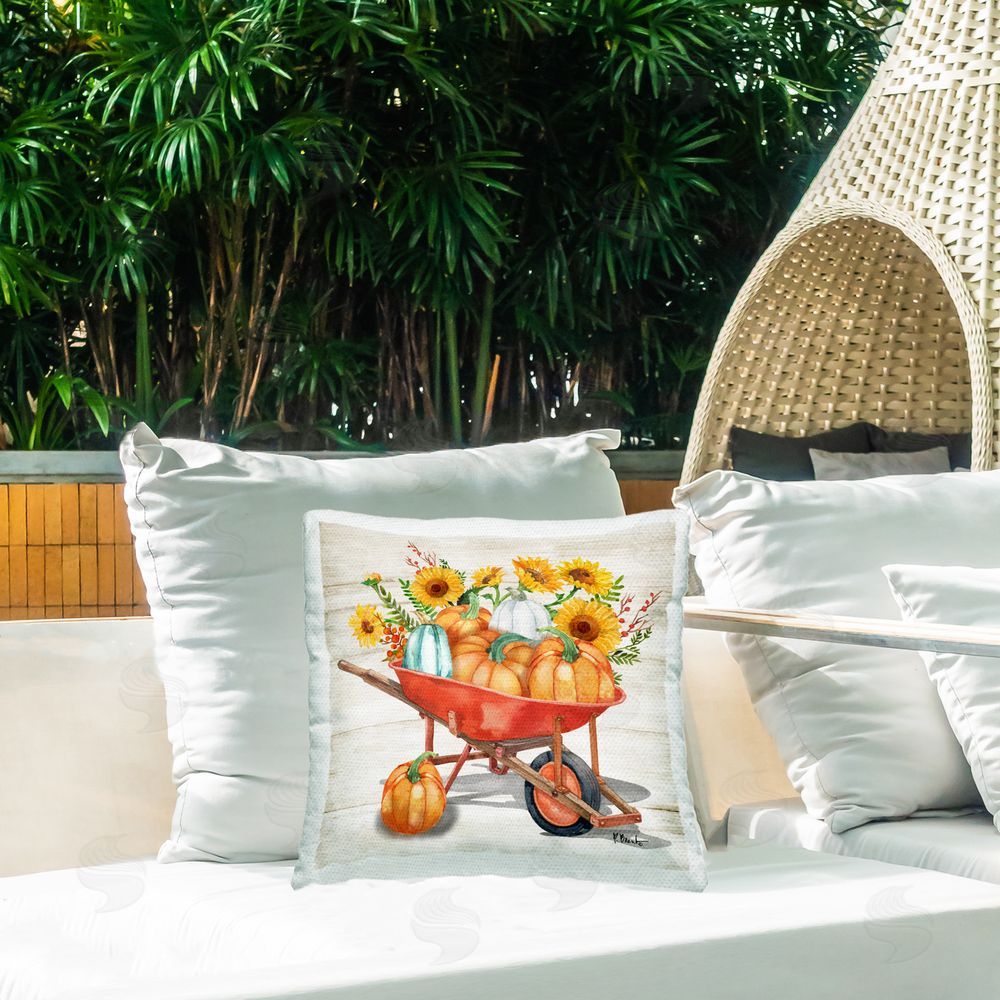 Paul Brent Rustic Harvest Wagon Outdoor Quick-Dry Polyester Printed Throw Pillow in Back Yard