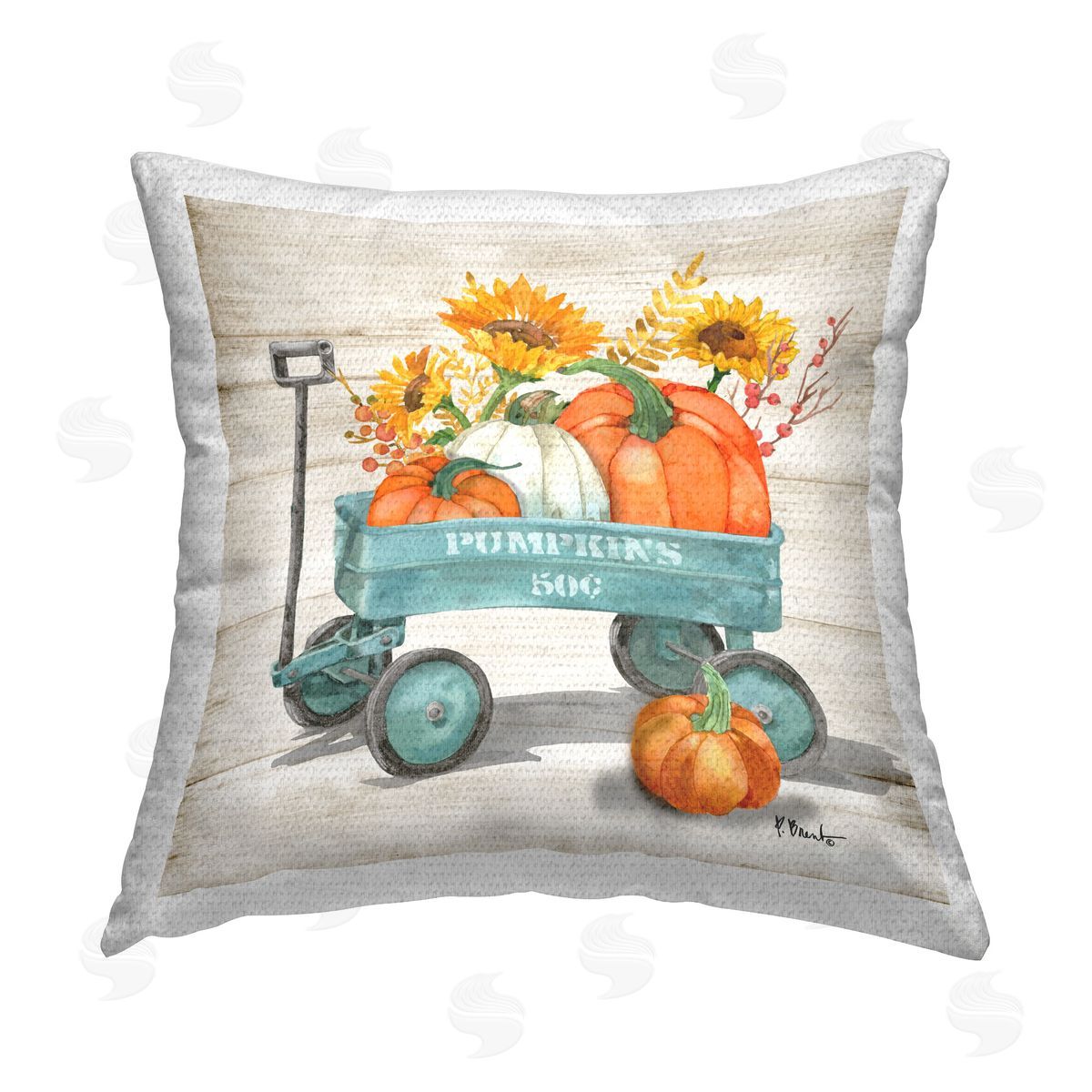 Paul Brent Pumpkins Harvest Wagon Outdoor Quick-Dry Polyester Printed Throw Pillow