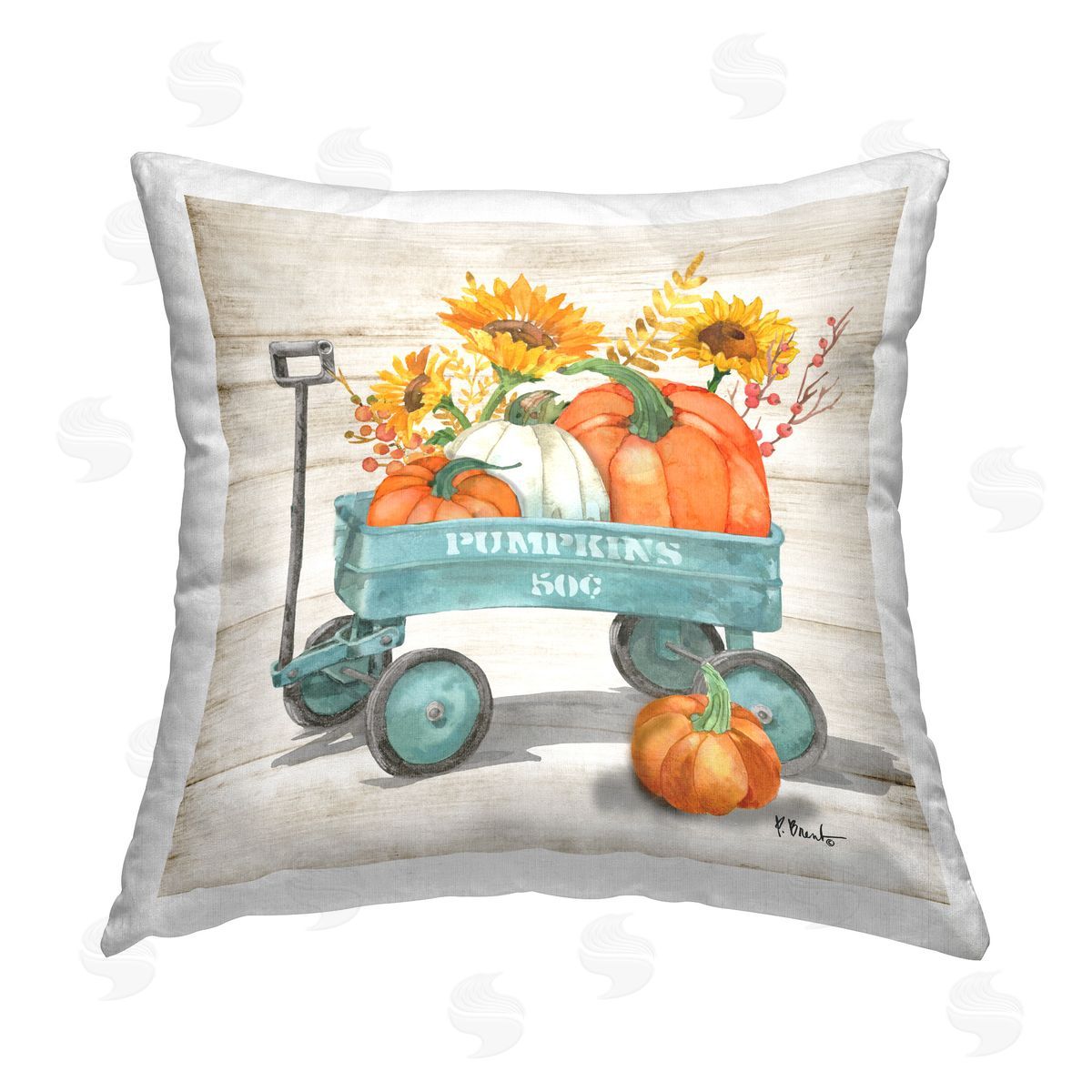 Paul Brent Pumpkins Harvest Wagon Printed Plush Polyester Throw Pillow