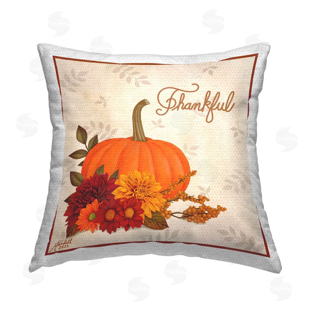 Mardell Schuster Thankful Pumpkin & Florals Outdoor Quick-Dry Polyester Printed Throw Pillow
