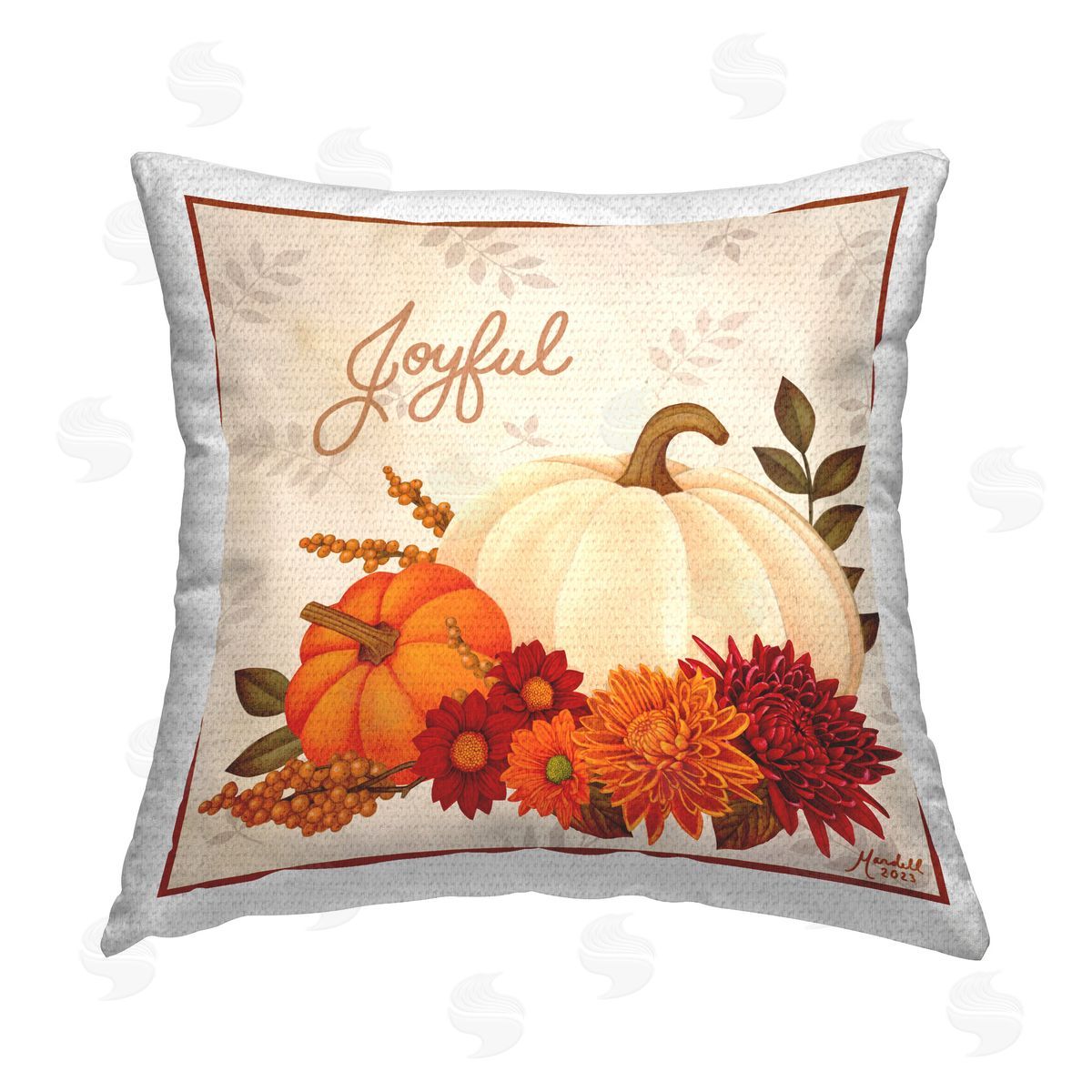 Mardell Schuster Joyful Floral Pumpkins Outdoor Quick-Dry Polyester Printed Throw Pillow