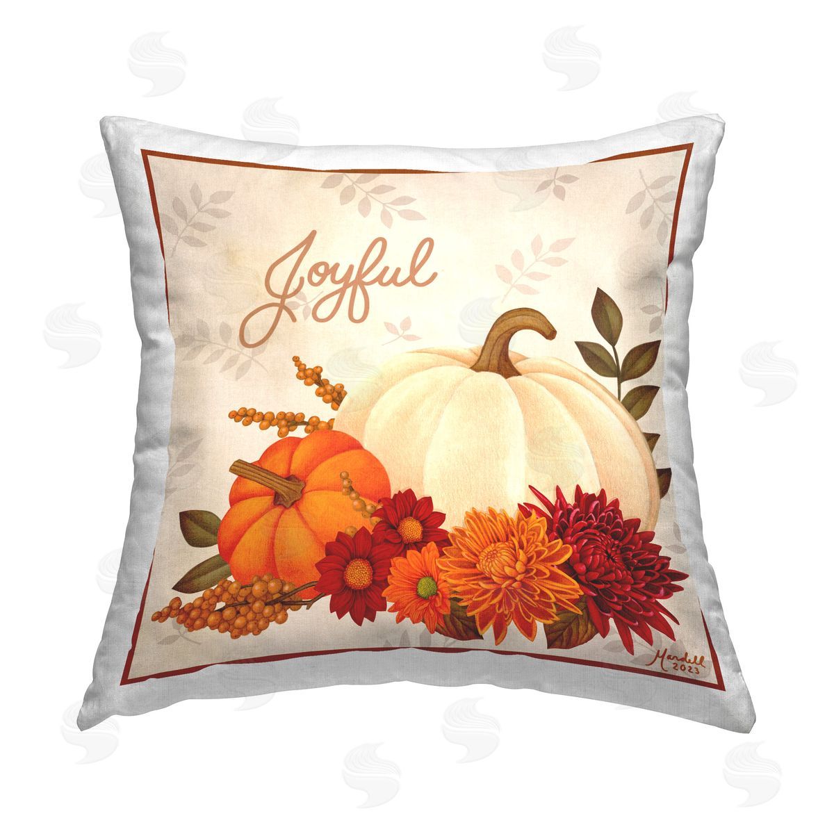 Mardell Schuster Joyful Floral Pumpkins Printed Plush Polyester Throw Pillow