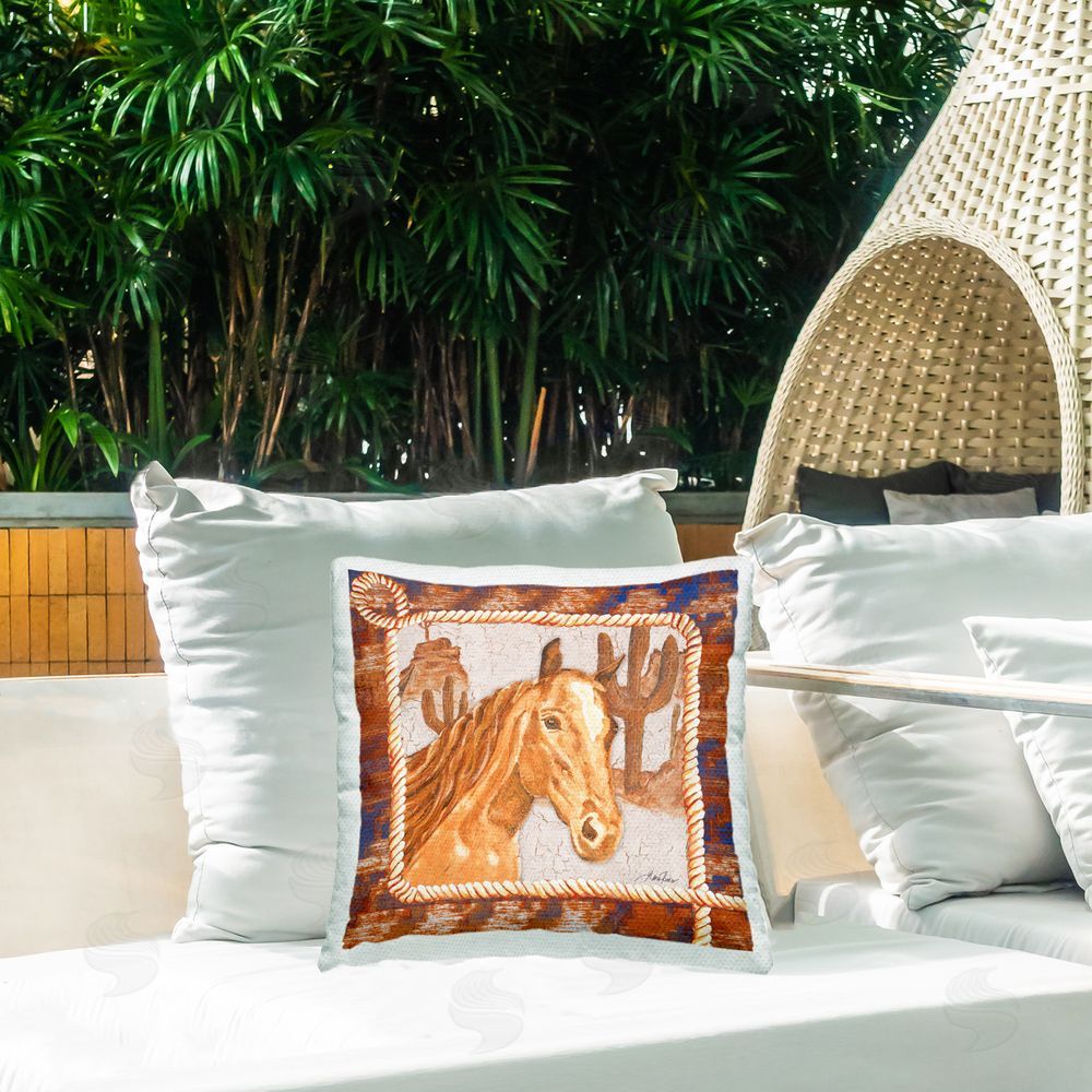 Gina Ritter Western Desert Horse Outdoor Quick-Dry Polyester Printed Throw Pillow in Back Yard