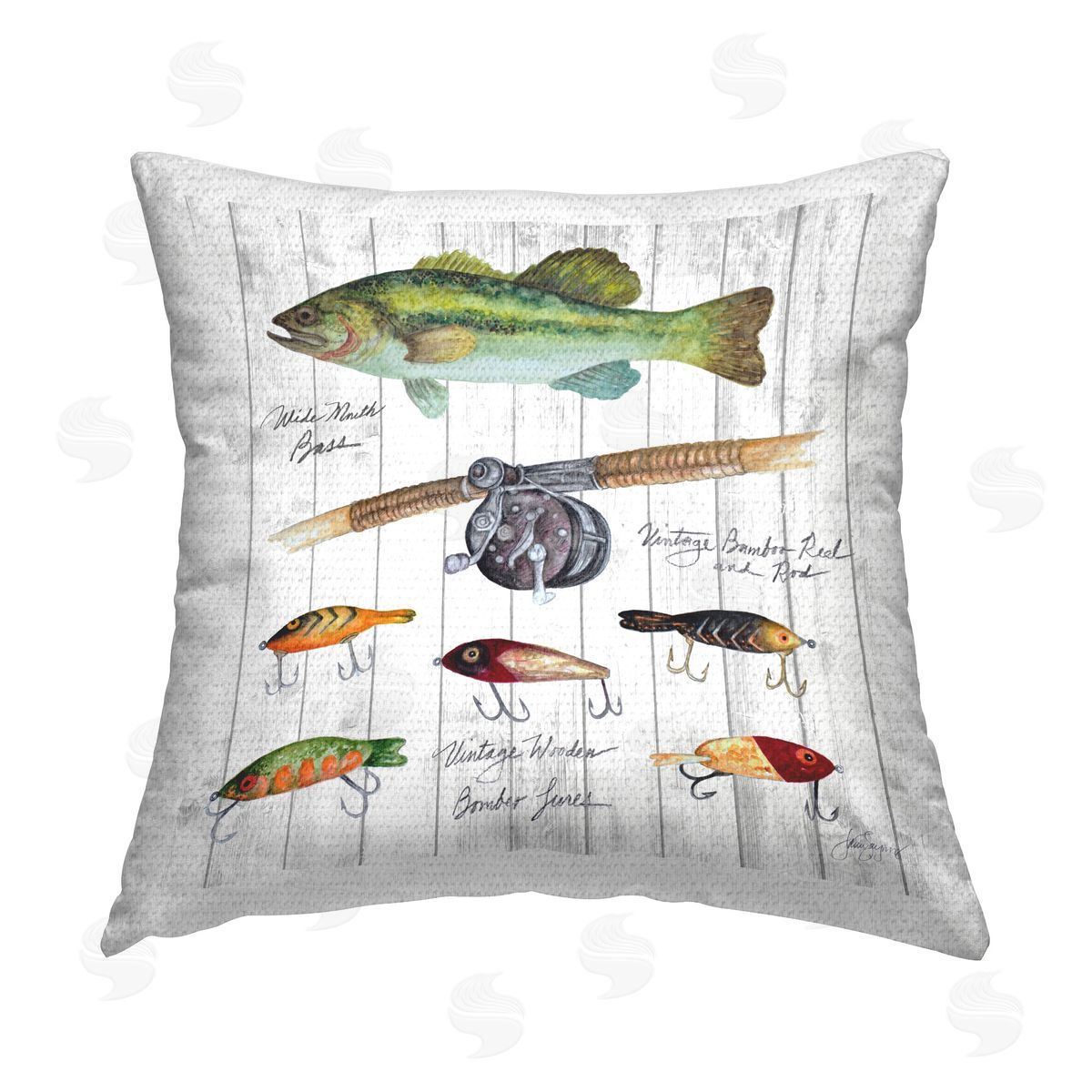 Janice Gaynor Fishing Lure Diagram Outdoor Quick-Dry Polyester Printed Throw Pillow