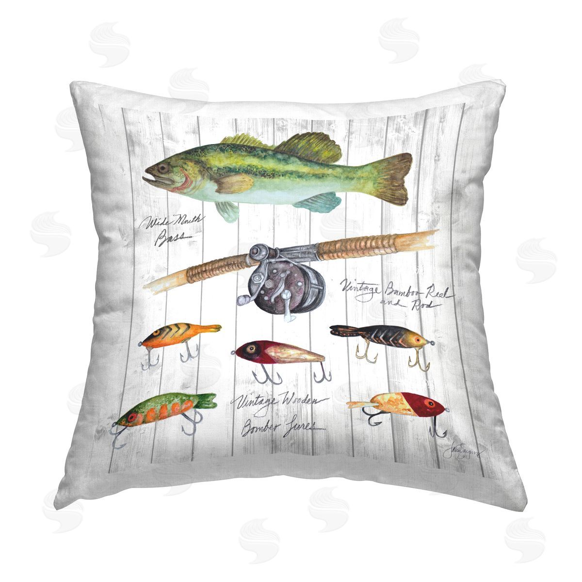 Janice Gaynor Fishing Lure Diagram Printed Plush Polyester Throw Pillow