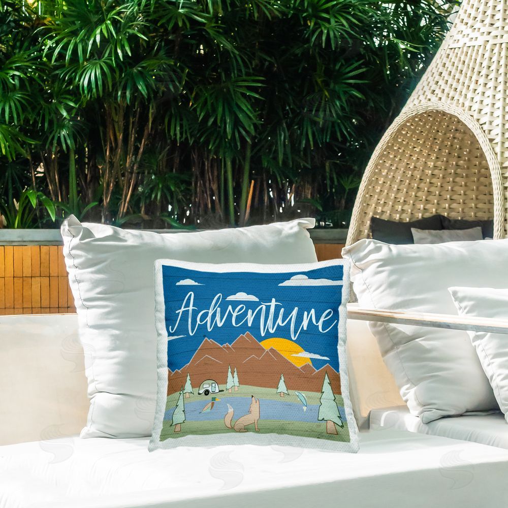 Hugo Edwins Rustic Adventure Landscape Outdoor Quick-Dry Polyester Printed Throw Pillow in Back Yard