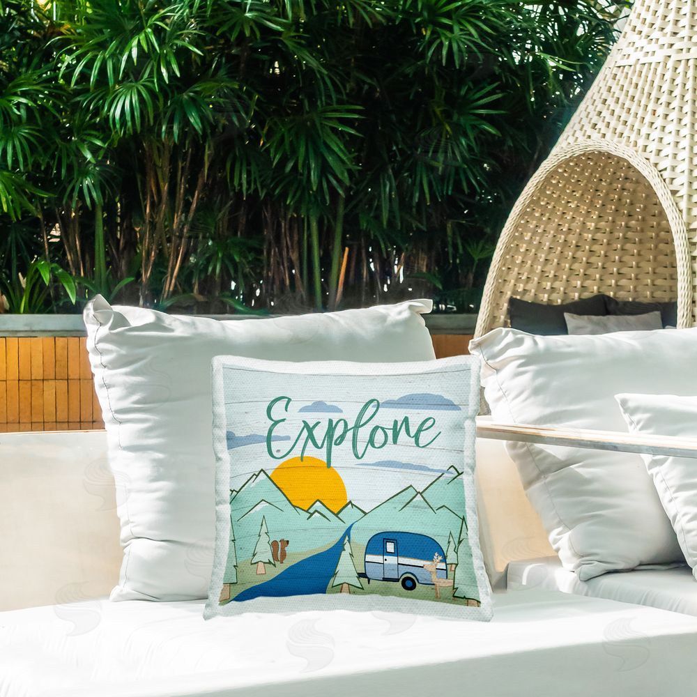 Hugo Edwins Explore Rustic Adventure Outdoor Quick-Dry Polyester Printed Throw Pillow in Back Yard