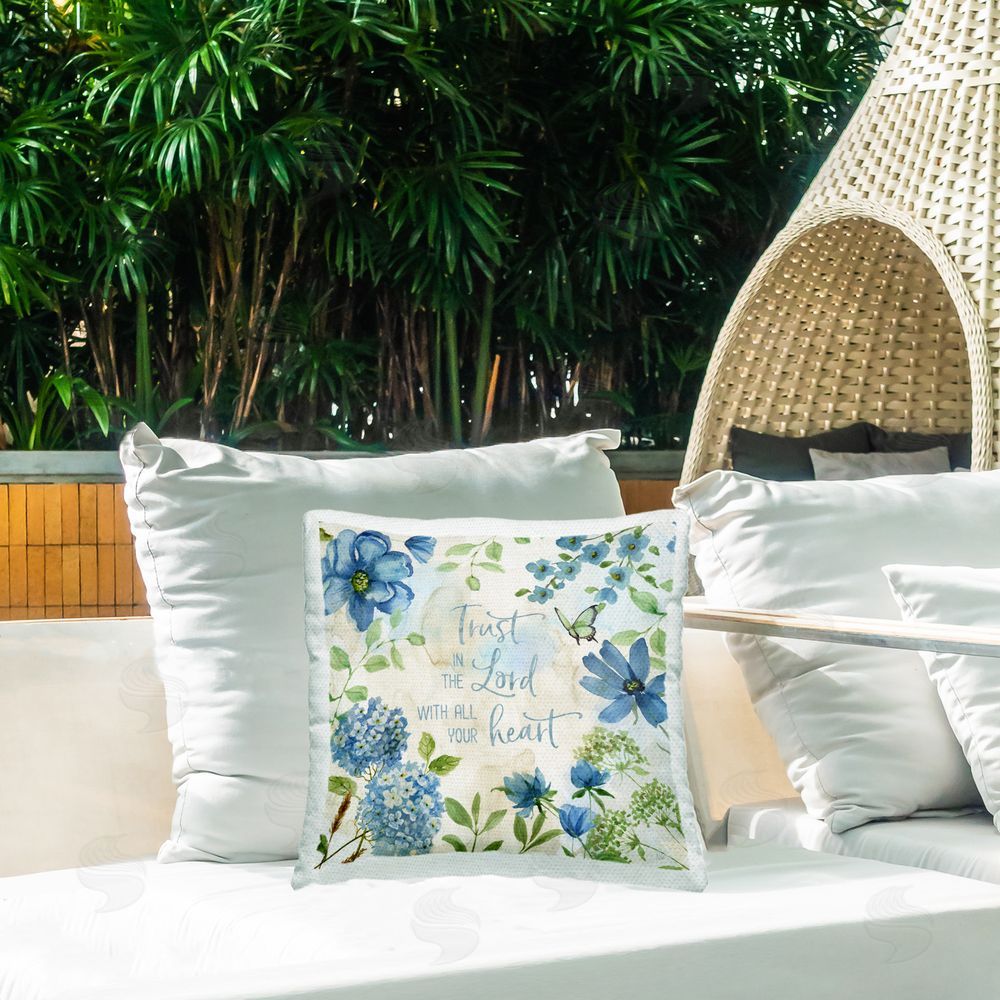Nan Trust The Lord Floral Outdoor Quick-Dry Polyester Printed Throw Pillow in Back Yard