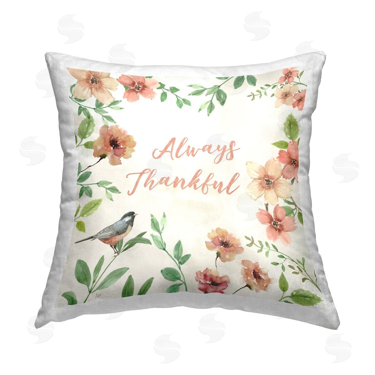 Nan Always Thankful Floral Printed Plush Polyester Throw Pillow