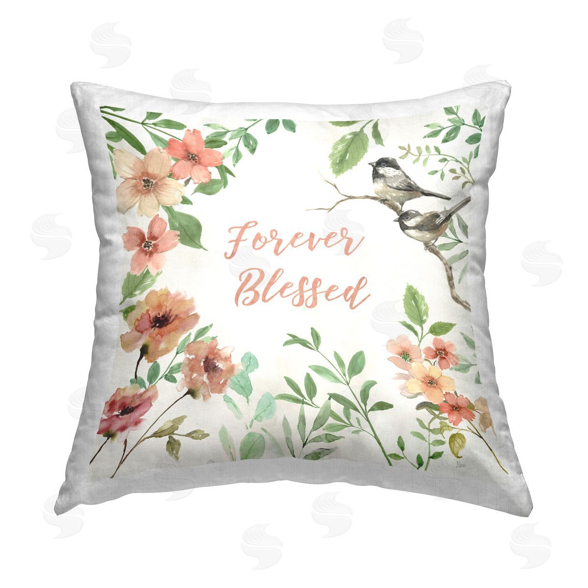 Nan Forever Blessed Floral Printed Plush Polyester Throw Pillow