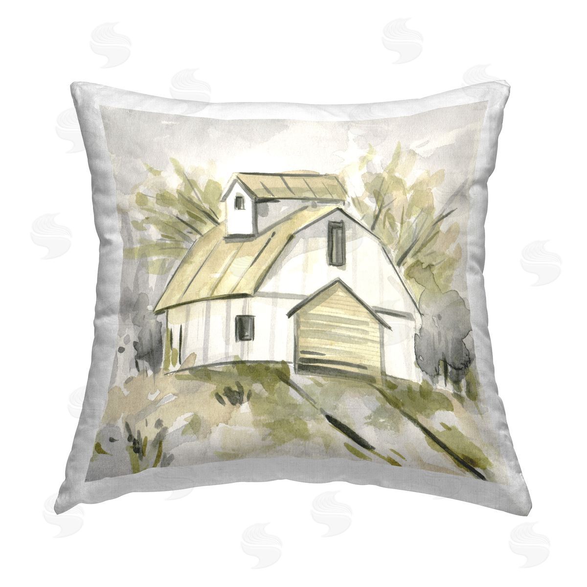 Melissa Wang Soft Neutral Barn Printed Plush Polyester Throw Pillow