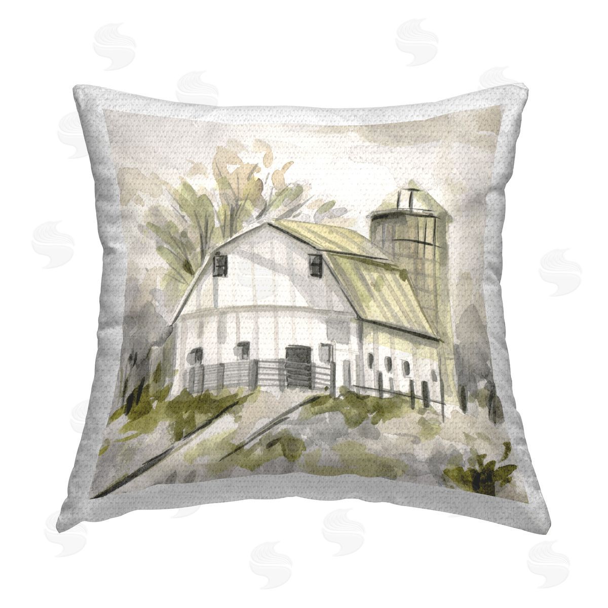 Melissa Wang Neutral Farmhouse Barn Outdoor Quick-Dry Polyester Printed Throw Pillow