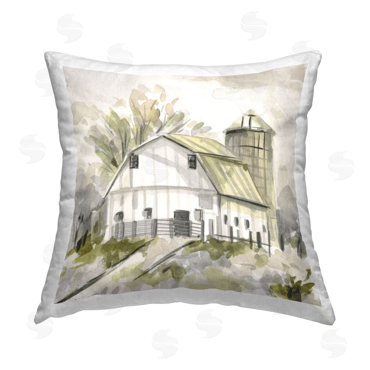 Melissa Wang Neutral Farmhouse Barn Printed Plush Polyester Throw Pillow