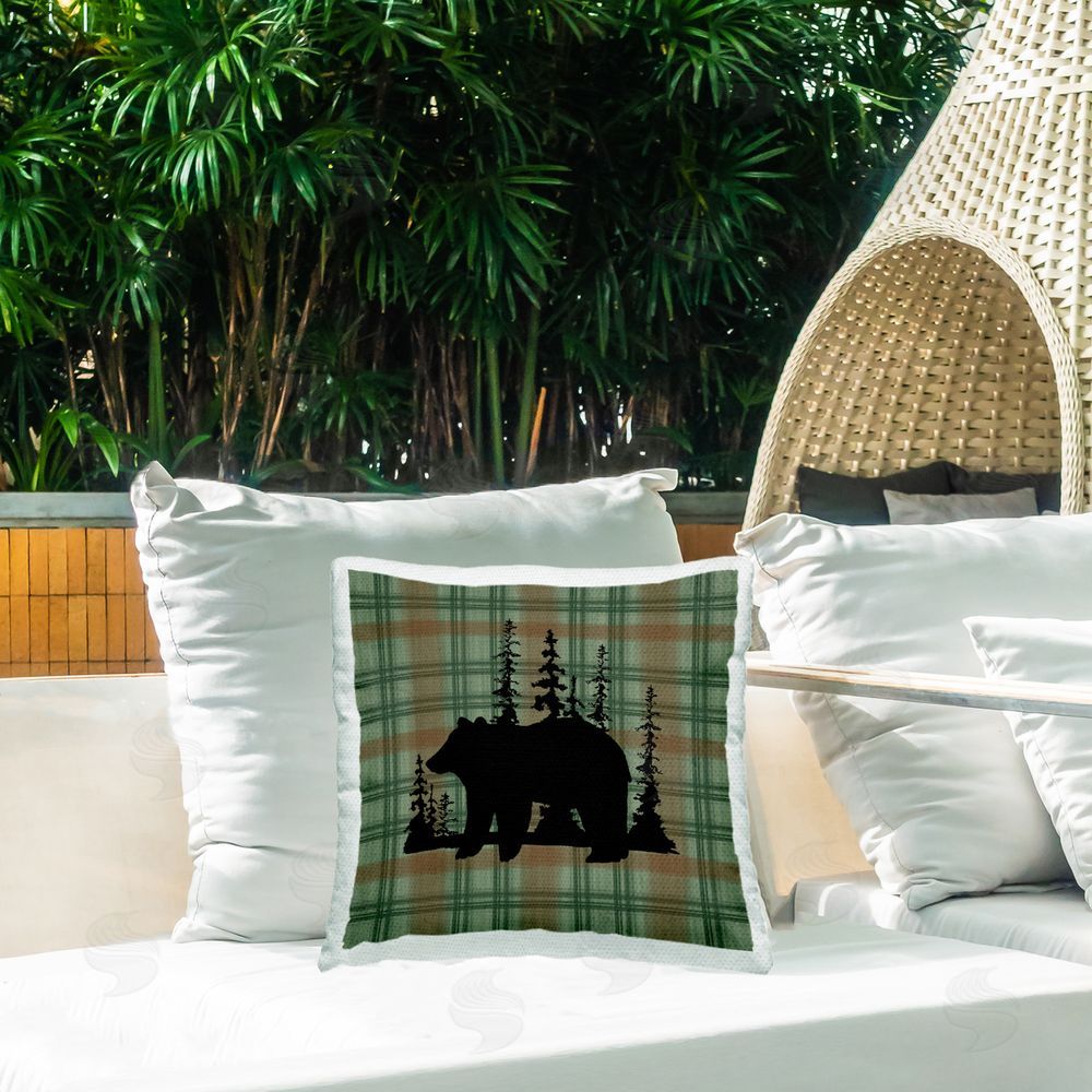 Jacki Frerichs Forest Bear on Plaid Outdoor Quick-Dry Polyester Printed Throw Pillow in Back Yard