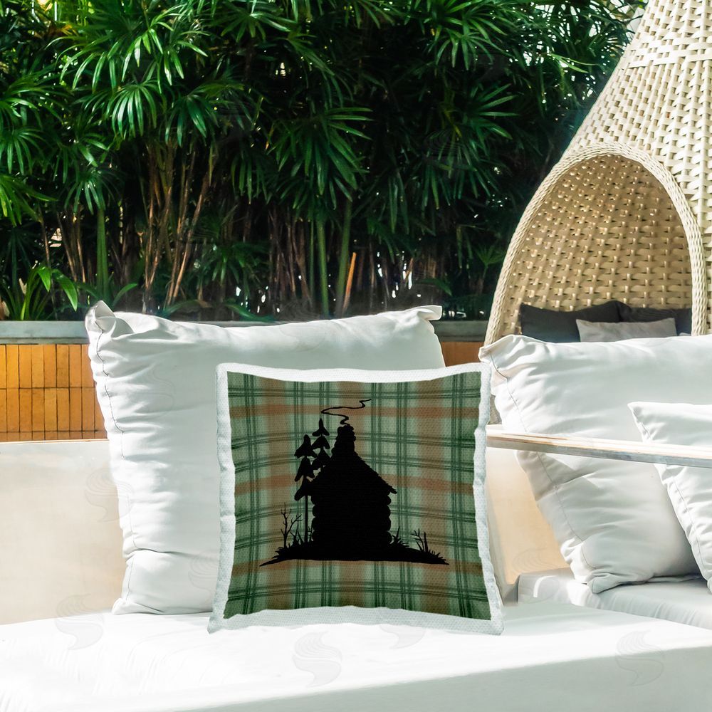 Jacki Frerichs Forest Cabin on Plaid Outdoor Quick-Dry Polyester Printed Throw Pillow in Back Yard