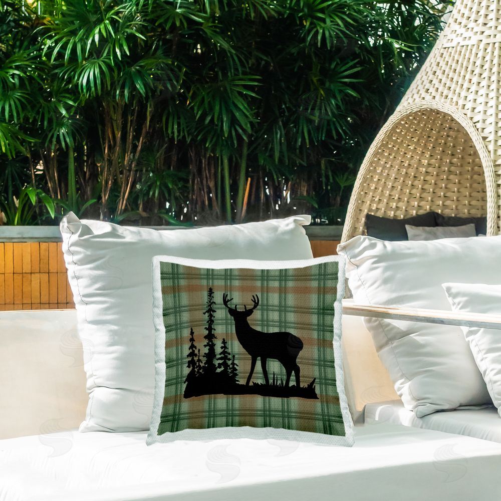 Jacki Frerichs Forest Deer on Plaid Outdoor Quick-Dry Polyester Printed Throw Pillow in Back Yard