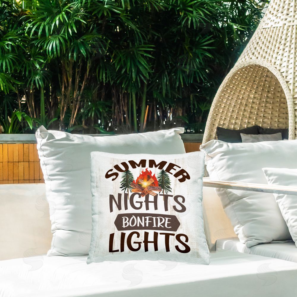 Kim Allen Summer Nights Phrase Outdoor Quick-Dry Polyester Printed Throw Pillow in Back Yard