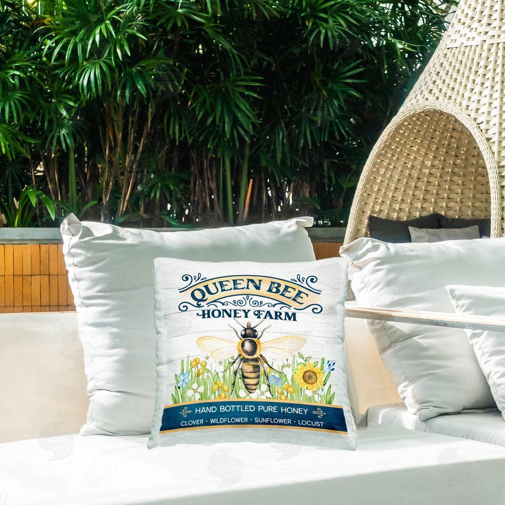 Mollie B. Queen Bee Honey Farm Outdoor Quick-Dry Polyester Printed Throw Pillow in Back Yard