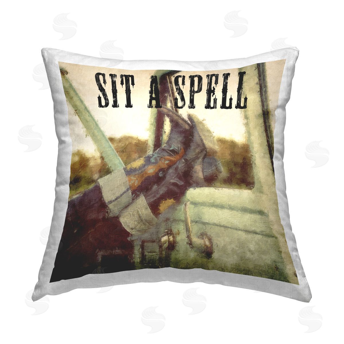 Sasha Sit A Spell Cowboy Printed Plush Polyester Throw Pillow