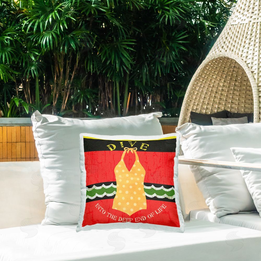 Andrea Tachiera Inspiring Dive Swimsuit Outdoor Quick-Dry Polyester Printed Throw Pillow in Back Yard