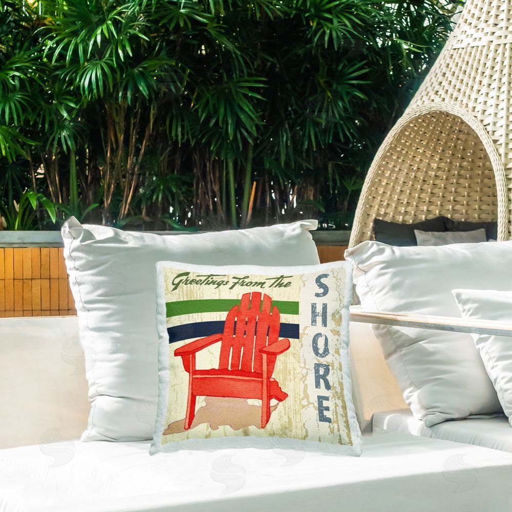 Andrea Tachiera Greetings From Shore Outdoor Quick-Dry Polyester Printed Throw Pillow in Back Yard