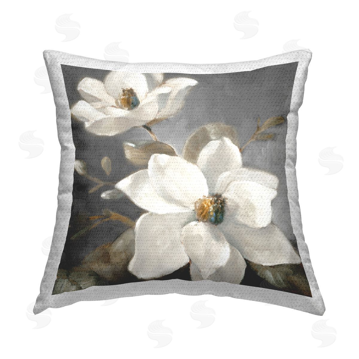 Lanie Loreth Magnolias on Grey Outdoor Quick-Dry Polyester Printed Throw Pillow