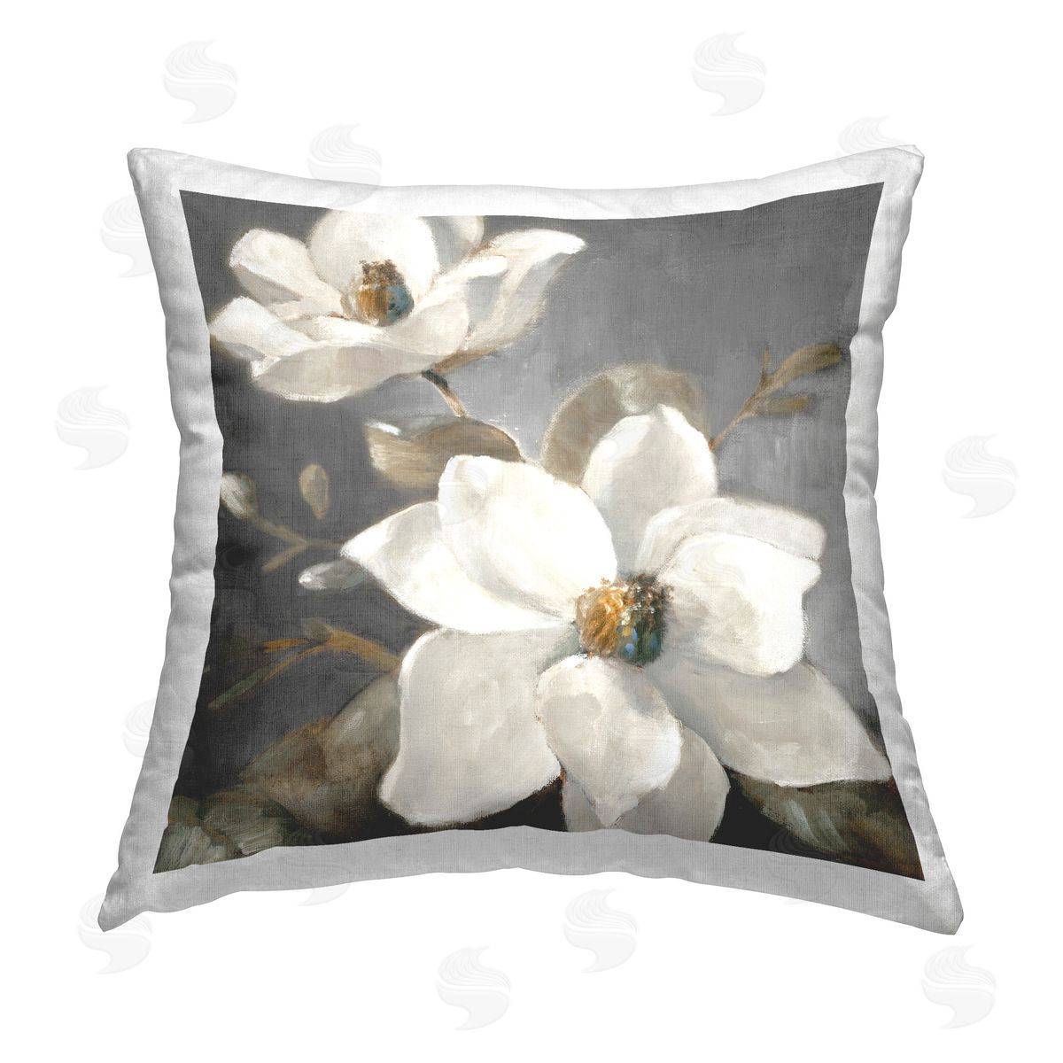 Lanie Loreth Magnolias on Grey Printed Plush Polyester Throw Pillow