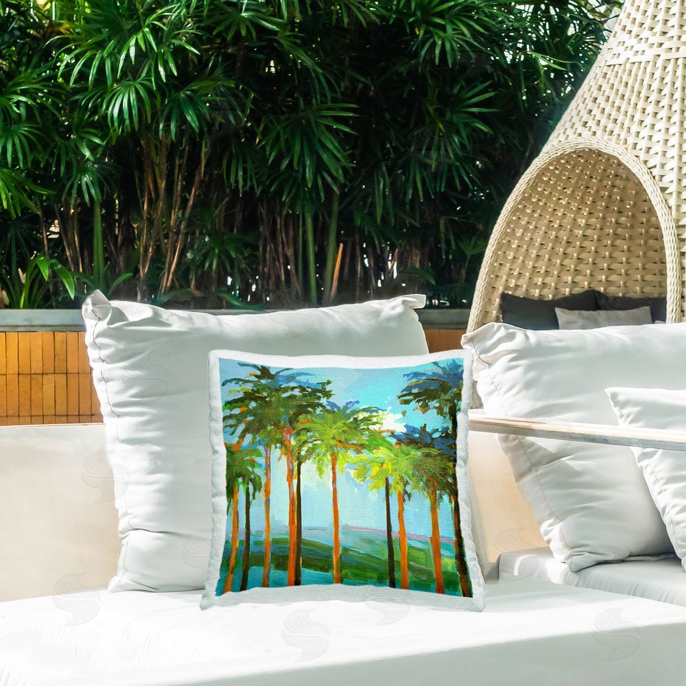 Jane Slivka Tall Palms Abstraction Outdoor Quick-Dry Polyester Printed Throw Pillow in Back Yard