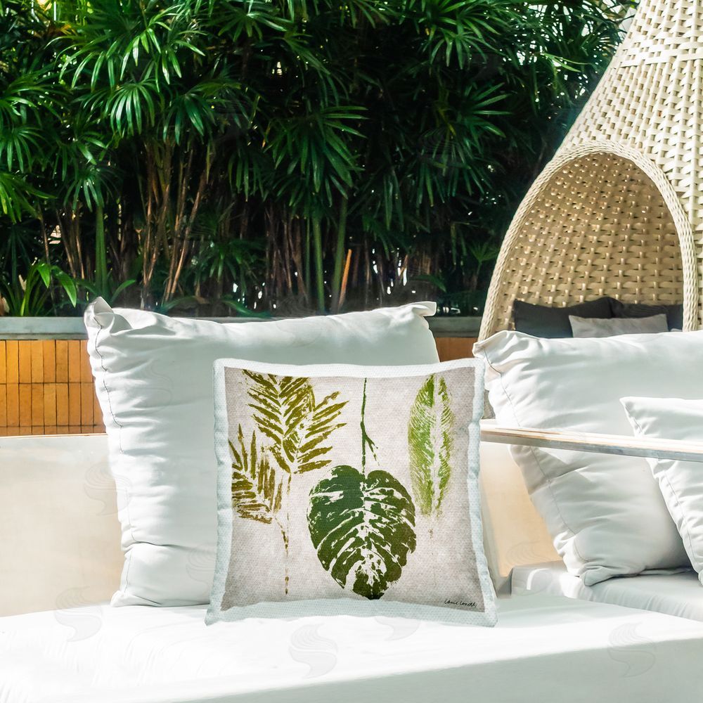 Lanie Loreth Greenery Leaf Impressions Outdoor Quick-Dry Polyester Printed Throw Pillow in Back Yard