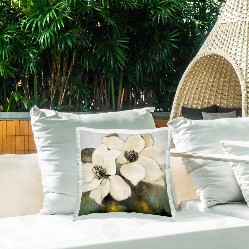 Lanie Loreth Magnolia Blossom Duo Outdoor Quick-Dry Polyester Printed Throw Pillow in Back Yard