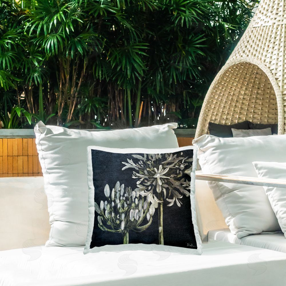 Patricia Pinto Blooming White Herbs Outdoor Quick-Dry Polyester Printed Throw Pillow in Back Yard