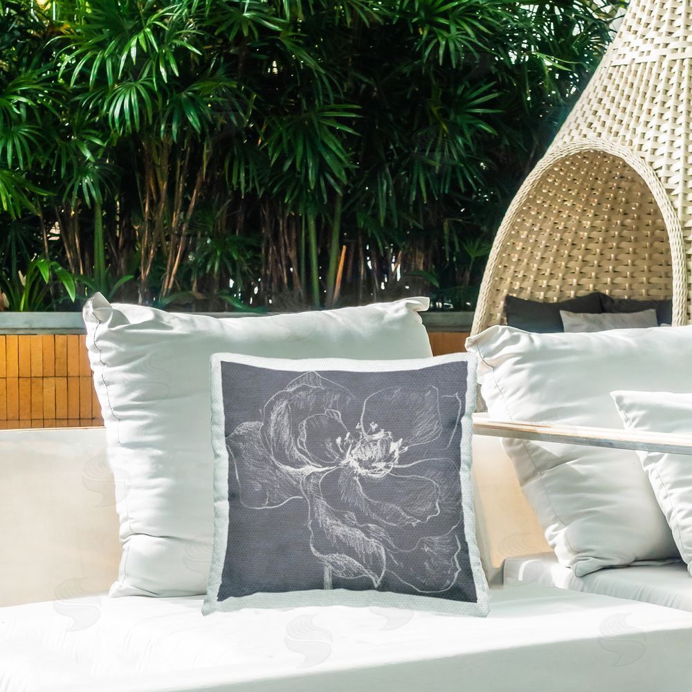 Lanie Loreth Magnolia Doodle Outline Outdoor Quick-Dry Polyester Printed Throw Pillow in Back Yard