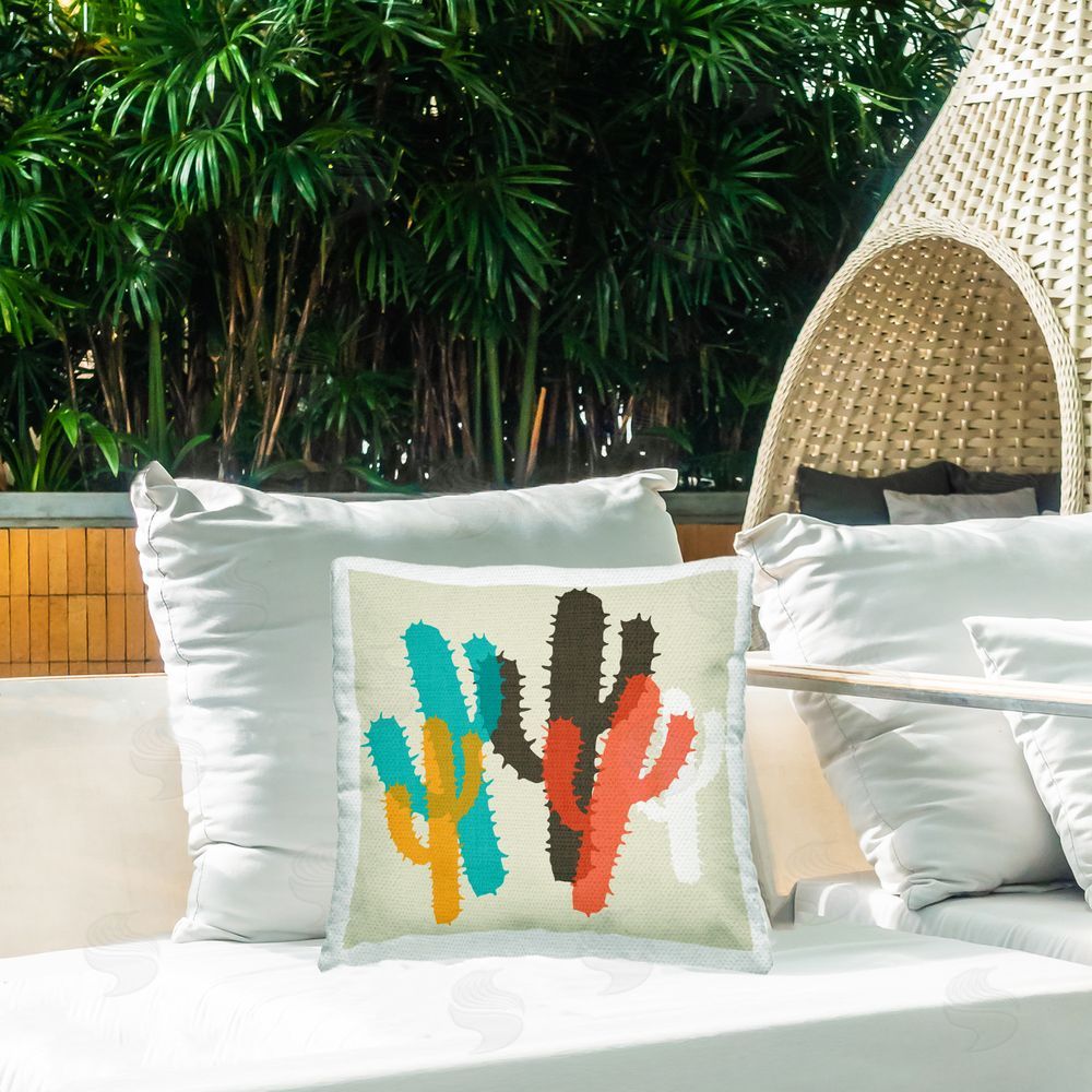 SD Graphics Studio Layered Bold Cacti Outdoor Quick-Dry Polyester Printed Throw Pillow in Back Yard