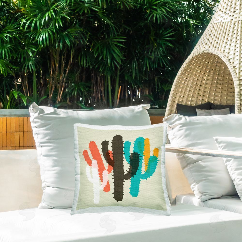SD Graphics Studio Overlapping Cactus Pattern Outdoor Quick-Dry Polyester Printed Throw Pillow in Back Yard