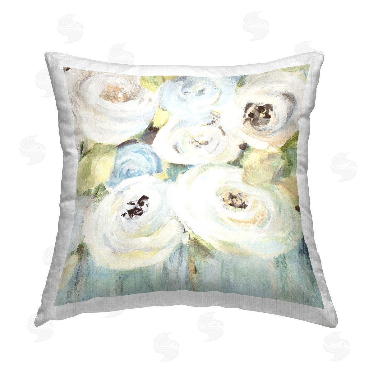Lanie Loreth White Swirling Roses Printed Plush Polyester Throw Pillow