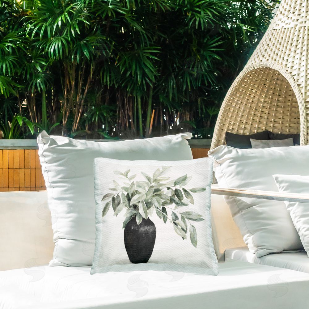 Lanie Loreth Plant in Black Vase Outdoor Quick-Dry Polyester Printed Throw Pillow in Back Yard