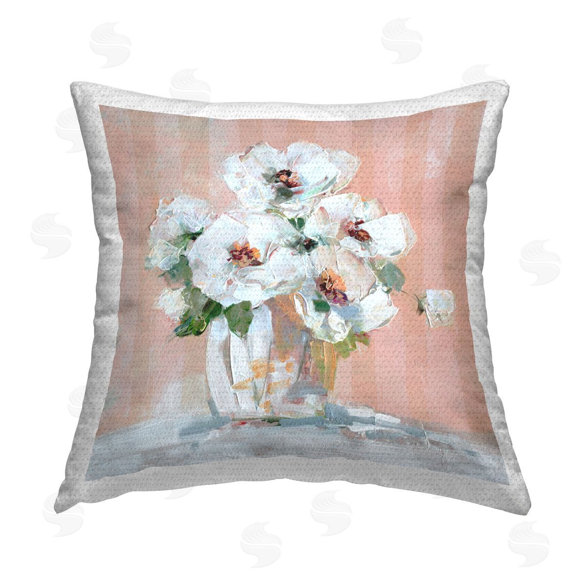 Sally Swatland White Poppies on Pink Outdoor Quick-Dry Polyester Printed Throw Pillow
